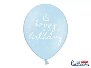 PartyDeco Balony 30cm happy birthday P Baby Blue 6szt SB14P-244-011-6 - Baby shower i roczek - miniaturka - grafika 1