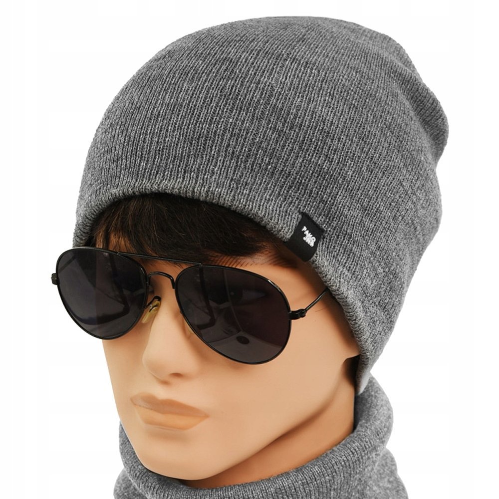 Czapka męska damska dzianinowa dwuwarstwowa SZARY MELANŻ