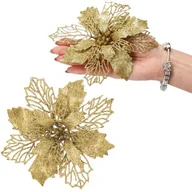 Ozdoby bożonarodzeniowe - Gwiazda betlejemska 14-16 cm złota z brokatem poinsecja ozdoba świąteczna - miniaturka - grafika 1