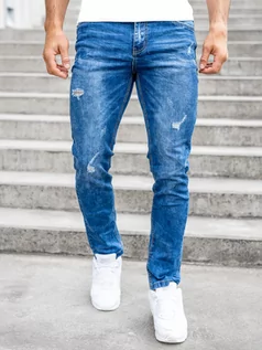 Spodnie męskie - Granatowe spodnie jeansowe męskie regular fit Denley K10008-1 - grafika 1