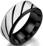Pierścionki - Czarny Srebrny Szczotkowany Pierścień - miniaturka - grafika 1