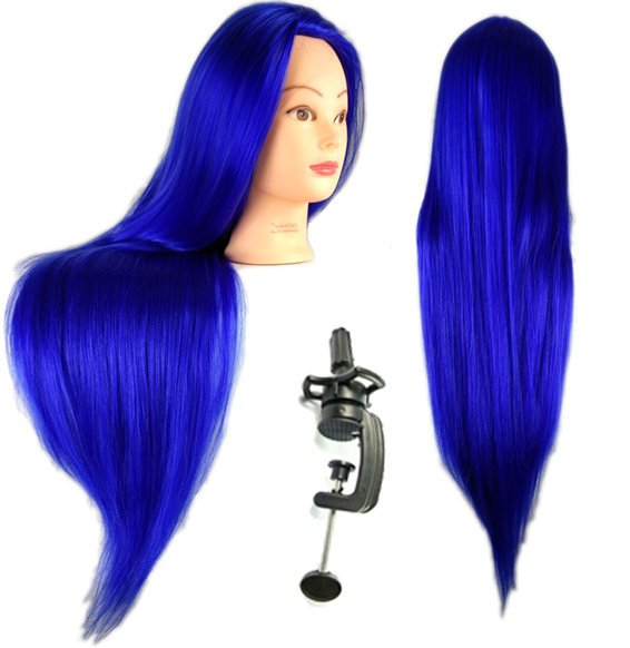 Główka treningowa Iza 80cm blue włos termiczny + uchwyt fryzjerska do czesania głowa do ćwiczeń