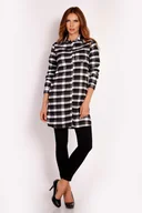 Bluzki damskie - Biało-Czarna Tunika Koszulowa w Kratę na Zatrzaski - miniaturka - grafika 1