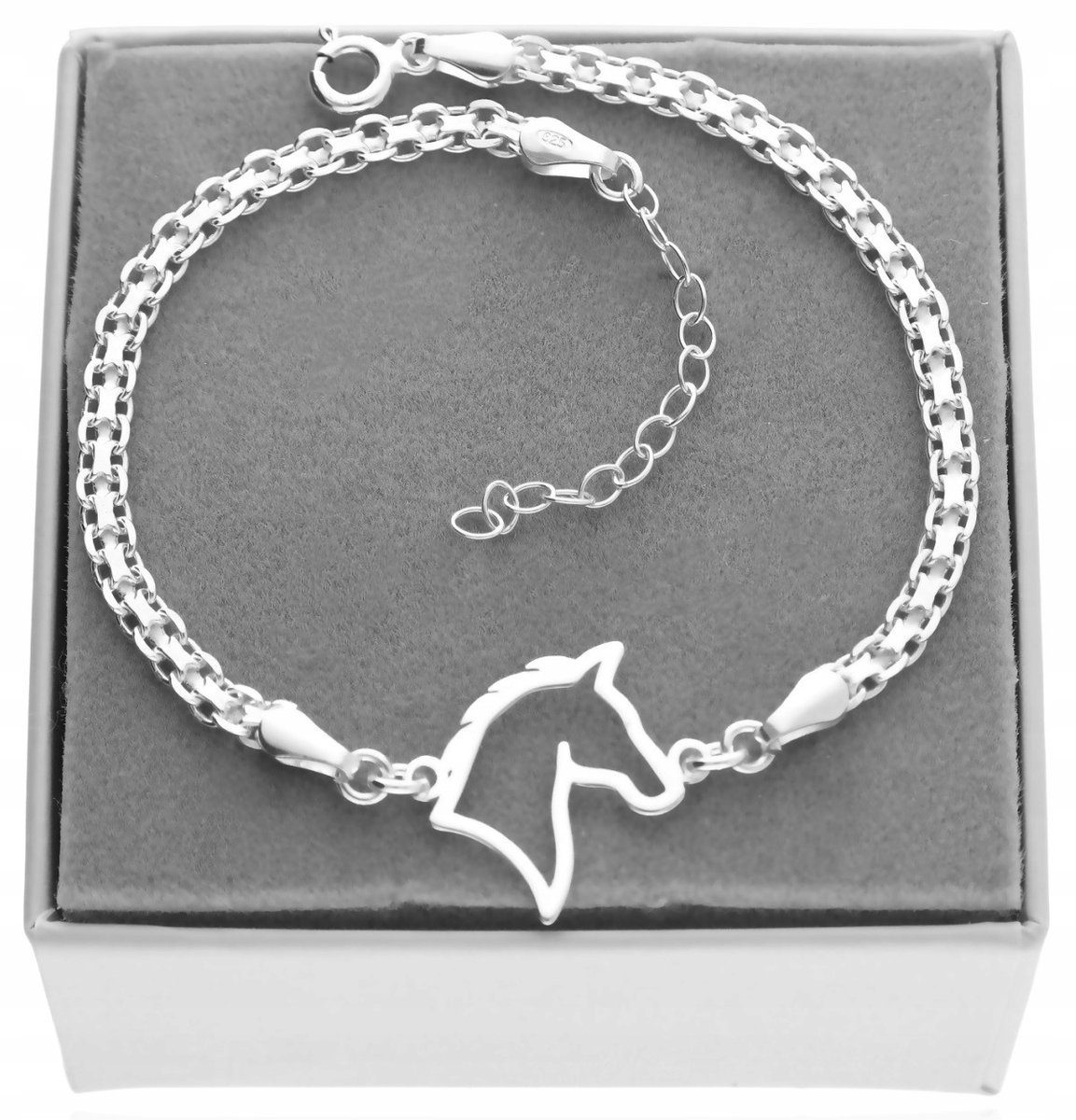 Srebrna szeroka bransoletka konik z konikiem