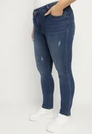 Spodnie damskie - Granatowe Jeansy o Dopasowanym Fasonie Korali - miniaturka - grafika 1