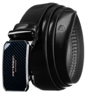 Paski - Garniturowy elegancki pasek męski do spodni PETERSON czarny 105 z automatyczną klamrą skóra naturalna casualowy - miniaturka - grafika 1