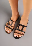 Klapki i japonki damskie - Panterkowe Klapki na Płaskiej Podeszwie z Geometrycznymi Zdobieniami Efrienna - miniaturka - grafika 1