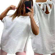 Bluzki damskie - LUŹNA TUNIKA Z WIĄZANIEM I CEKINAMI wiskoza muślin elegancka 50 52 5XL 6XL - miniaturka - grafika 1