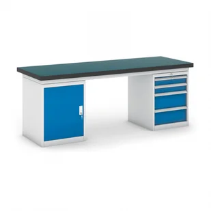 B2B Partner Stół warsztatowy GB z szafką i kontenerem szufladowym, 2100 mm 469135 - Stoły warsztatowe - miniaturka - grafika 1