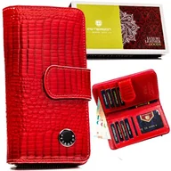 Portfele - Czerwony portfel damski skórzany PETERSON rfid stop lakierowany pionowy na karty zatrzask i suwak - miniaturka - grafika 1