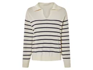 Swetry damskie - esmara® Sweter dzianinowy z bawełną organiczną (W paski/ biały, XS (32/34)) - miniaturka - grafika 1