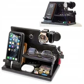 Biżuteria - akcesoria - Drewniana stacja dokująca na telefon, stojak na portfel i zegarki Organizer - miniaturka - grafika 1