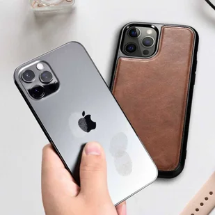 iCarer Leather Oil Wax etui pokryte naturalną skórą do iPhone 12 Pro Max czarny (ALI1206-BK) - Etui i futerały do telefonów - miniaturka - grafika 9