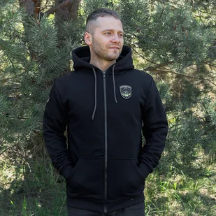 Bluza męska z kapturem rozpinana NASZYWKA/GÓRY czarna - Bluzy męskie - miniaturka - grafika 1