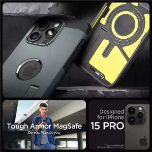 Etui Spigen Tough Armor MagSafe z podstawką na iPhone 15 Pro - zielone - Etui i futerały do telefonów - miniaturka - grafika 10