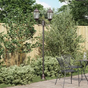 Słup świetlny do ogrodu 2-lampowy E27 brązowy 220 cm aluminiowy - Lampy ogrodowe - miniaturka - grafika 1