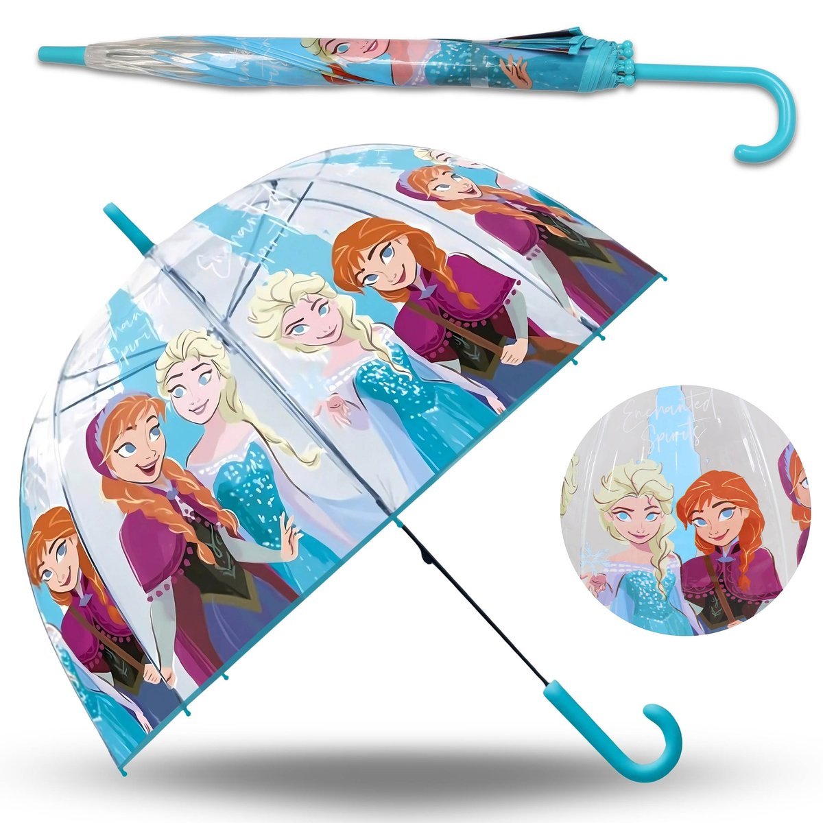 Disney Kraina Lodu AUTOMATYCZNA parasolka, SKŁADANY transparentny parasol dla dziewczynki