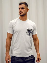 Szary bawełniany t-shirt męski z kieszonką z nadrukiem moro Bolf 14507A - Koszulki męskie - miniaturka - grafika 1