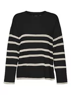 Swetry damskie - VERO MODA Damski sweter VMSABA LS z okrągłym dekoltem, w paski GA NOOS, czarny/paski: W Birch, M, Czarne/paski: w Birch, M - miniaturka - grafika 1