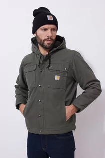 Kurtki i kamizelki sportowe męskie - Kurtka męska ocieplana Carhartt Washed Duck Sherpa Utility MOS Moss - grafika 1