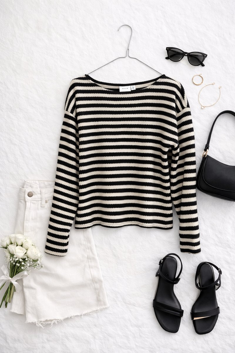 Czarno kremowy sweter w paski S 36