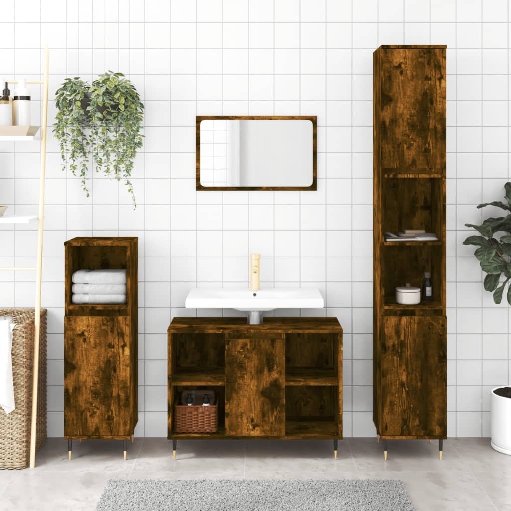 The Living Store Szafka łazienkowa dąb wędzony 30x30x100 cm materiał drewnopochodny