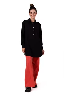 Bluzki damskie - B276 Tunika koszulowa z kołnierzykiem - czarna (kolor czarny, rozmiar 2XL/3XL) - grafika 1