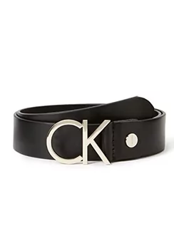 Paski - Calvin Klein Pasek Damski Ck Logo Belt 3.5 cm Skórzany Pasek, Black Leather & Light Gold Buckle, 95 - grafika 1