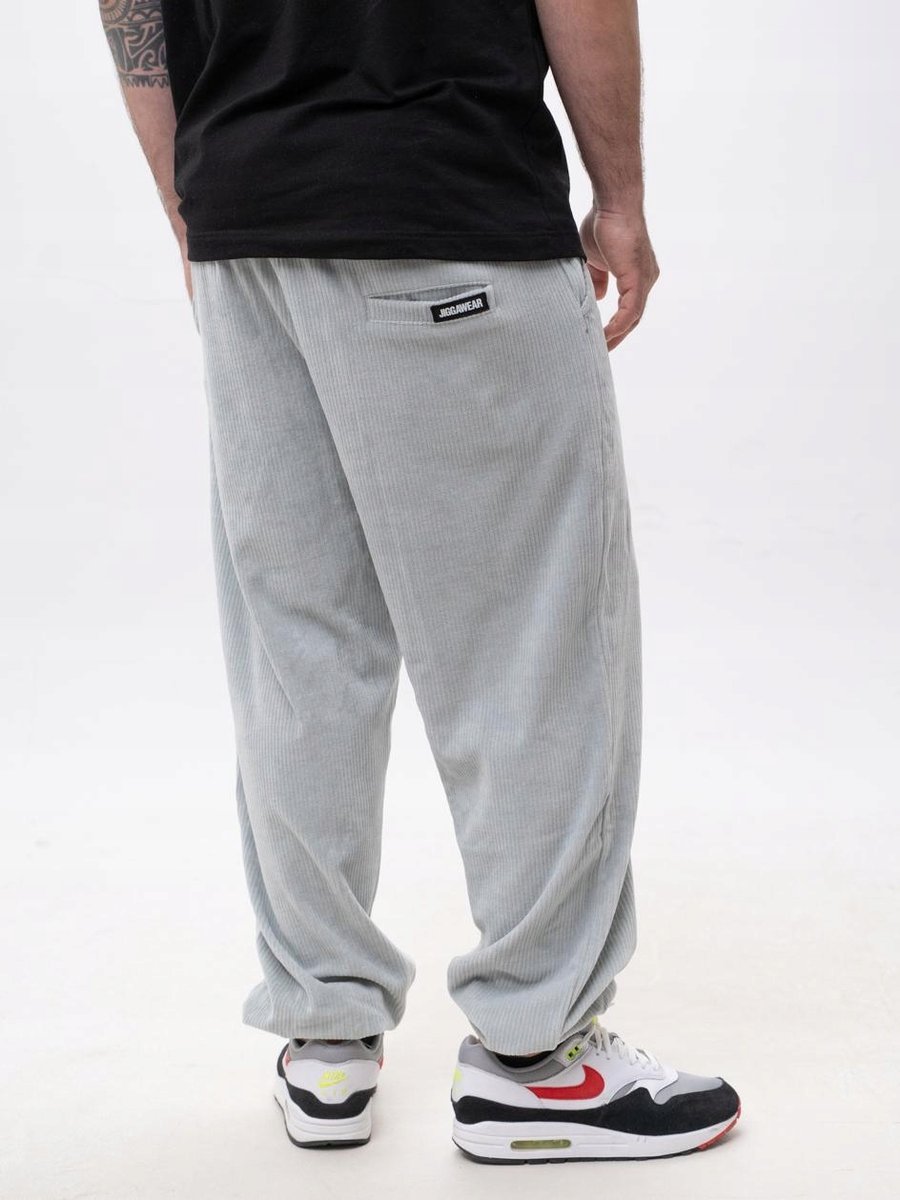 Spodnie Sztruksowe MATERIAŁOWE NA GUMCE Męskie WYGODNE Szare Jigga Cord XL