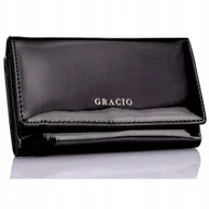 Portfele - Duży lakierowany portfel GRACIO damski SKÓRA NATURALNA na Prezent Czarny - miniaturka - grafika 1