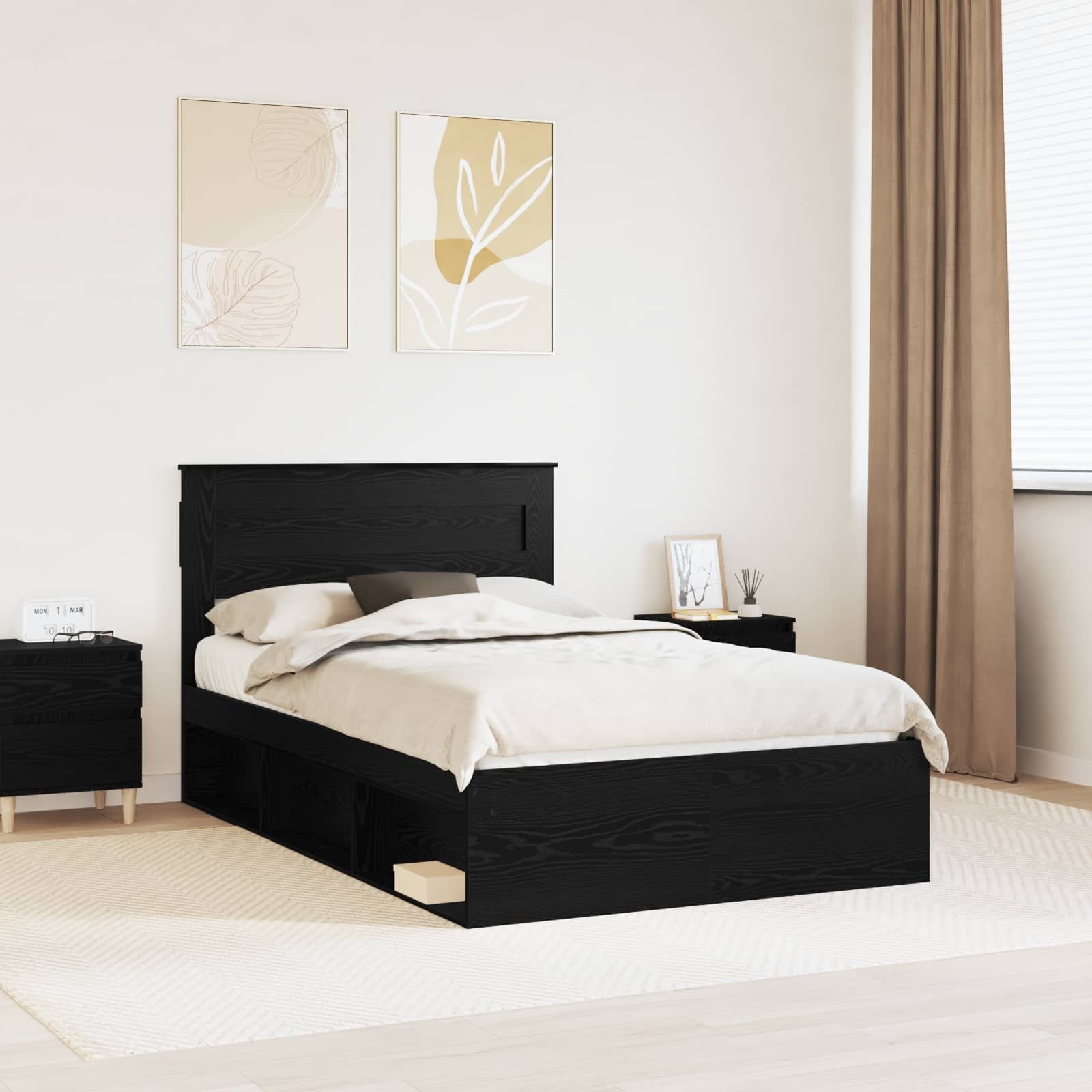 vidaXL Ramka łóżka z materacem Czarny 135 x 190 cm Lite drewno sosnowe