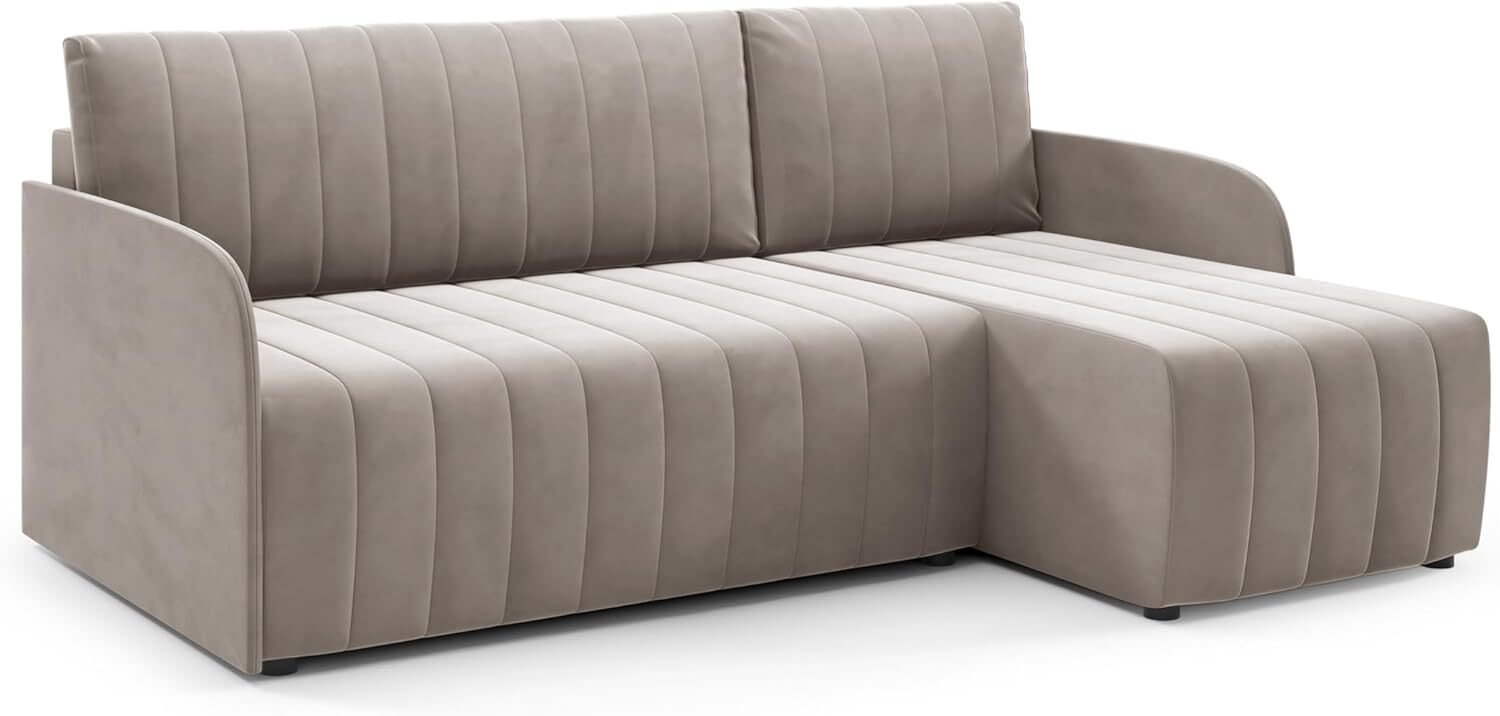 LIKMA Narożnik 208 cm Beżowy Rozkładany Otto SLIM Kształt L z Funkcją Spania (200x140 cm) i Pojemnikiem na Pościel Tapicerowana Sofa