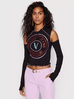 Bluzki damskie - Versace Jeans Couture Bluzka Vemblem Glitter 73HAHT08 Czarny Regular Fit - grafika 1