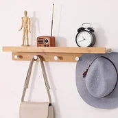 Wieszaki i stojaki - BAKAJI Wieszak Ścienny Bamboo Drewniane Z 5 Hakami Wieszak Wieszaki Sukienki i Półka Rozmiar 61 x 12 x 9,5 cm Naturalny Bambus Kolor - miniaturka - grafika 1