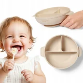 Miseczki i talerzyki dla dzieci - Talerzyk Babyono beżowy silikon - miniaturka - grafika 1
