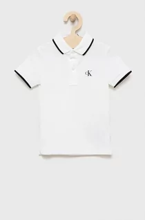 Koszulki i topy damskie - Calvin Klein Jeans Jeans polo dziecięce kolor biały z nadrukiem - grafika 1