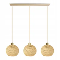 Lampy sufitowe - Lampa Wisząca Bambusowa Beżowa Boho 3xE27 Regulowana Wysokość Salon Nad Stół - miniaturka - grafika 1