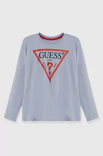 Bluzki dla chłopców - Guess longsleeve bawełniany dziecięcy kolor niebieski z nadrukiem - grafika 1