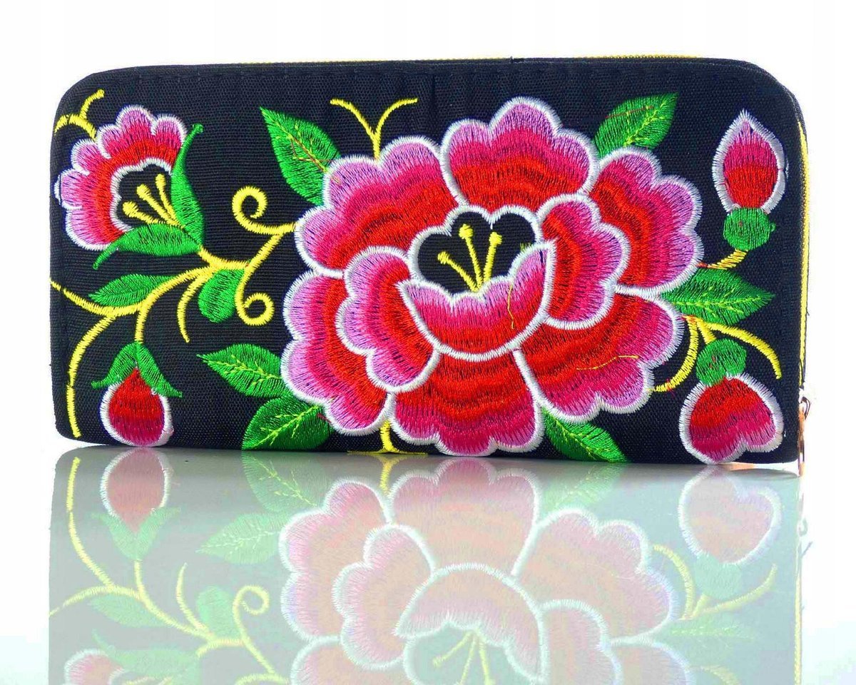Haftowany Elegancki Damski Portfel Etno Folk Boho Kopertówka