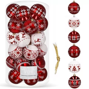 Bombki choinkowe 30 szt. ozdoby świąteczne zestaw 5cm biało-czerwone CA0151 - Bombki - miniaturka - grafika 1