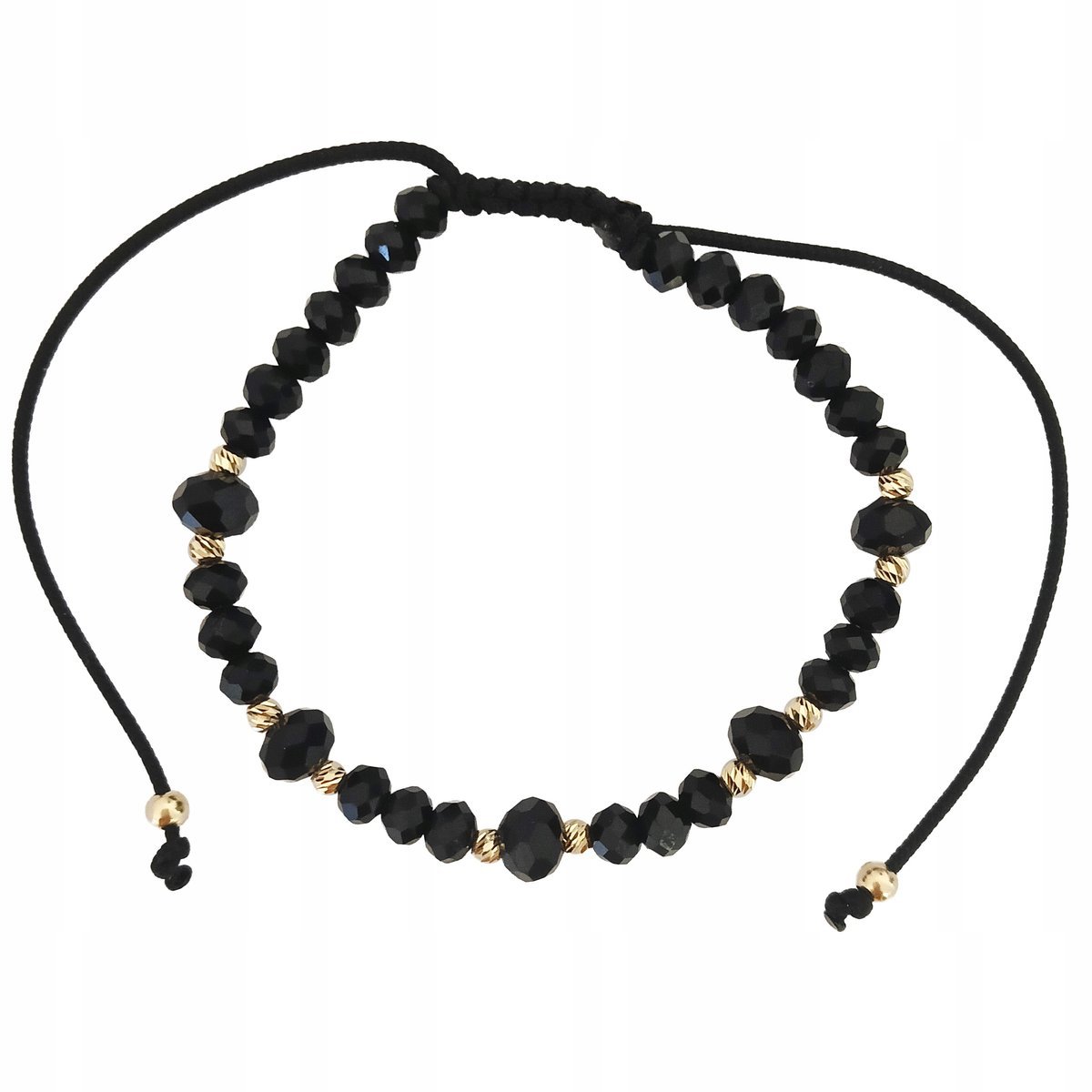 Szurkowa bransoletka 585 z czarnymi koralikami złote kuleczki 14kt