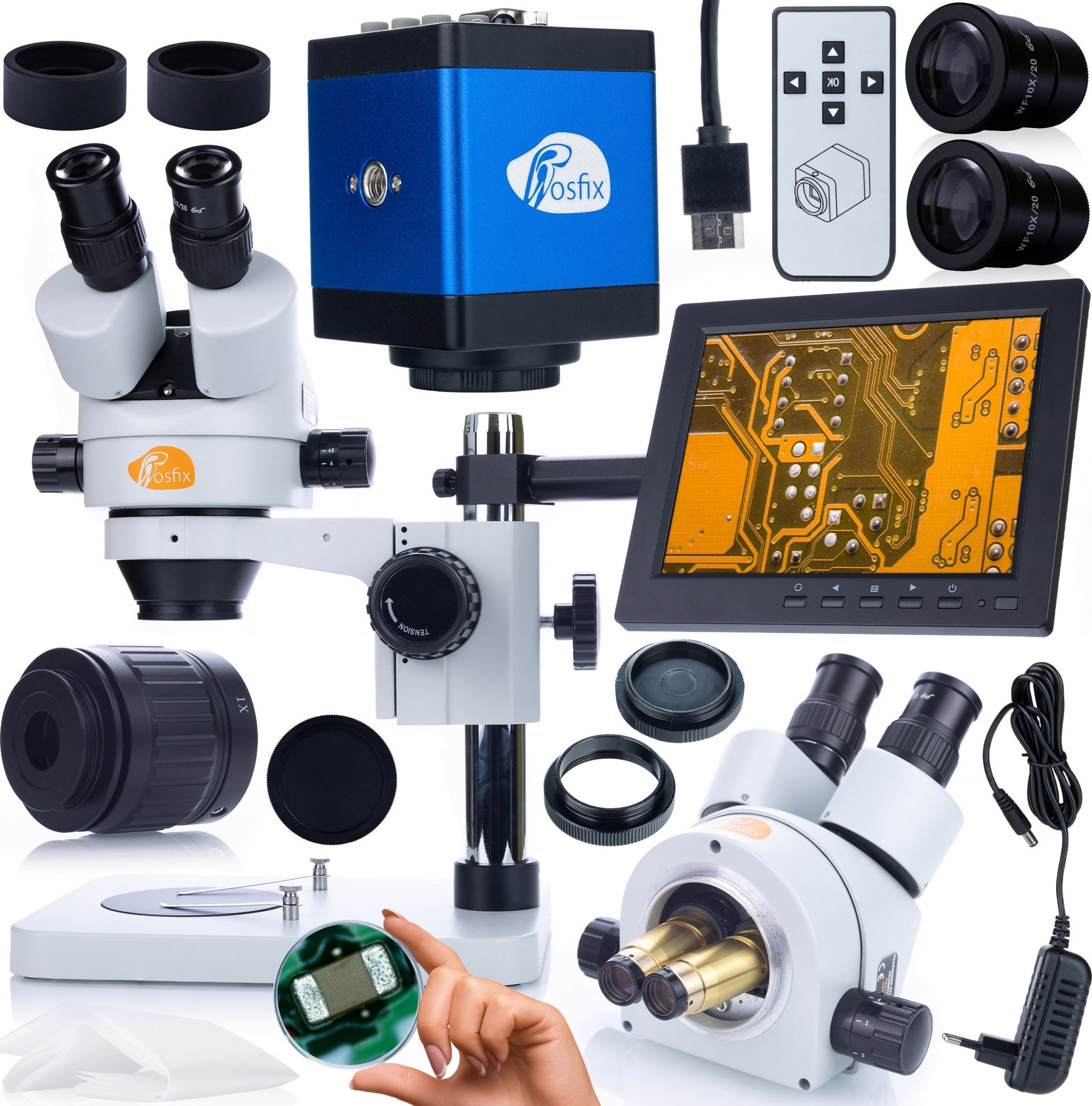 Mikroskop Rosfix ZESTAW MIKROSKOP OPTYCZNY MERCURY 270X KAMERA HDMI VGA UCHWYT WYŚWIETLACZ