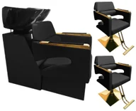 Meble fryzjerskie - Zestaw Gaja myjnia fryzjerska i 2x fotel fryzjerski hydrauliczny obrotowy podnóżek do salonu fryzjerskiego myjka ruchoma misa armatura bateria słuchawka - miniaturka - grafika 1