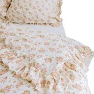 Kołdry i poduszki dla dzieci - Pościel Muślinowa Z Falbanką Komplet Różowe Kwiatki Dziecięca 140X200 Cm + Poduszka 70X80 Cm - miniaturka - grafika 1