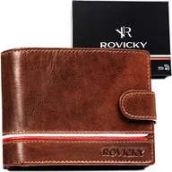 Portfele - Duży portfel męski ze skóry naturalnej brązowy poziomy na zatrzask rozbudowany karty gotówka klasyczny prezent ochrona RFID ROVICKY - miniaturka - grafika 1