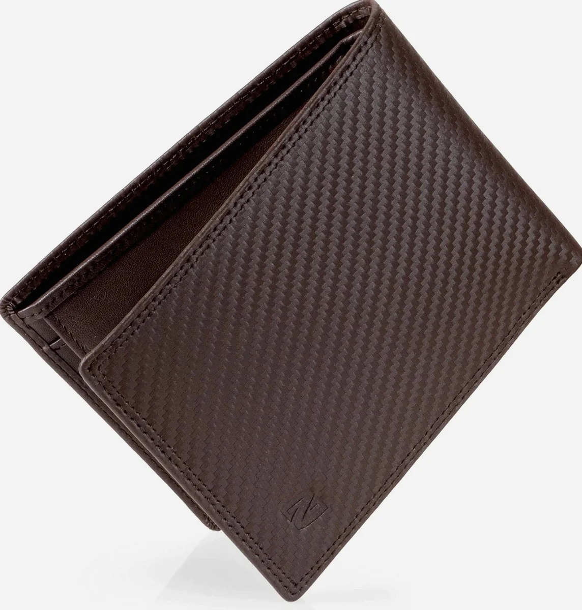 PORTFEL MĘSKI BRĄZOWY SKÓRA KARBONOWA RFID 9 KART PREZENT POZIOMY