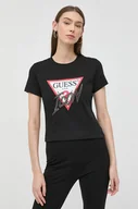 Koszulki sportowe damskie - Guess t-shirt bawełniany kolor czarny - miniaturka - grafika 1