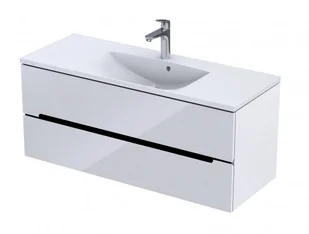 Oristo Szafka wisząca podumywalkowa SILVER UNI 120 cm, BIAŁY POŁYSK, LISTWA CZARNY OR33-SD2S-120-1-V6 - Szafki łazienkowe - miniaturka - grafika 1