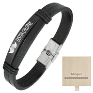 Bransolety męskie - Bransoletka z grawerem skórzana męska czarna - miniaturka - grafika 1