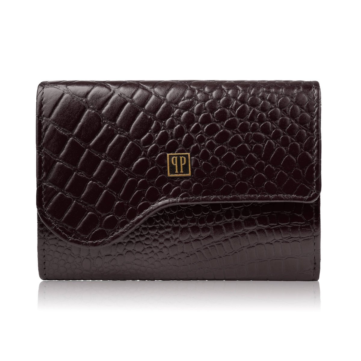 Portfel damski skórzany mały brązowy croco w orientacji poziomej z ochroną RFID T-135-BR